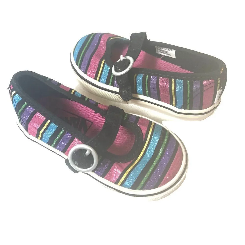 Vans Shoes Toddler Girls 5.5 Multicolor Glitter Striped Comfort Casual Mary Jane
